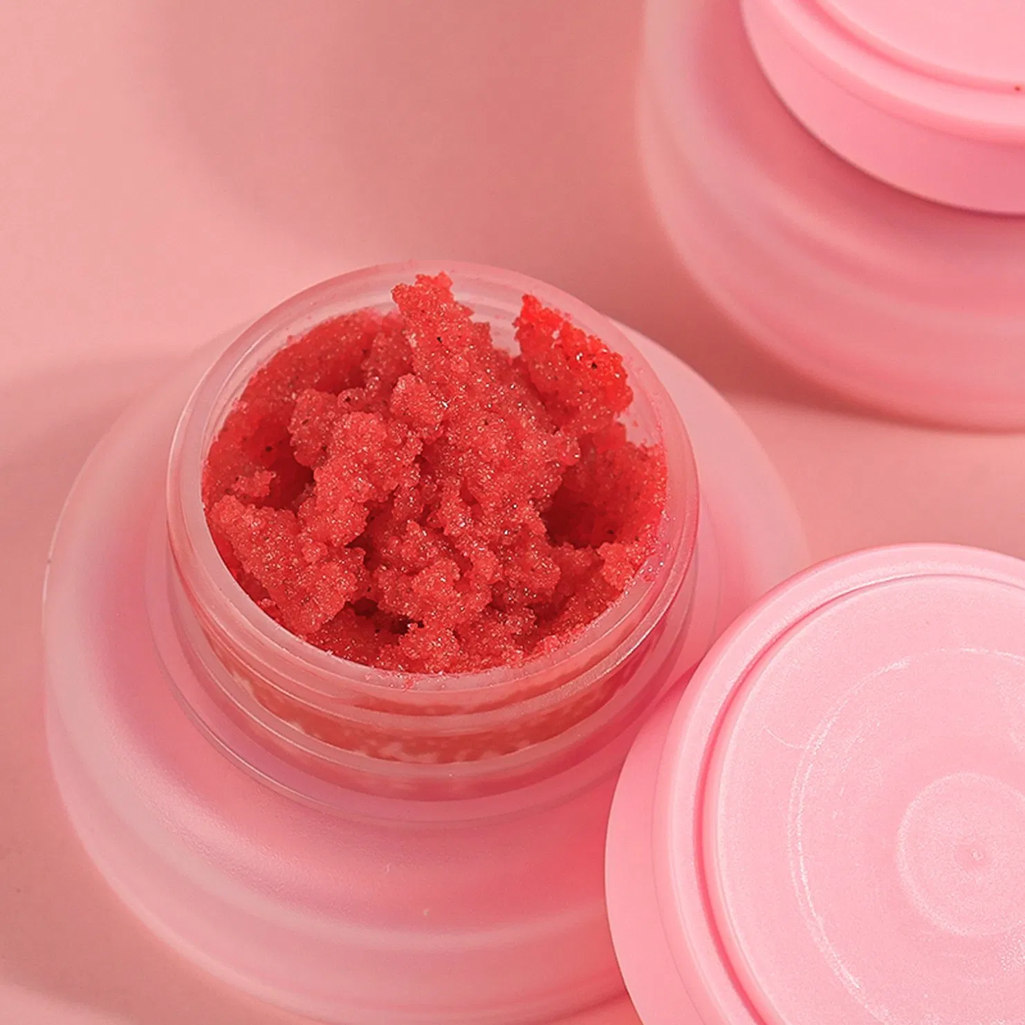 Pink Container Strawberry Lip Scrub Clean and Repair Lip Skin Adding Vitamin Private Label Wholesale Lip Scrub