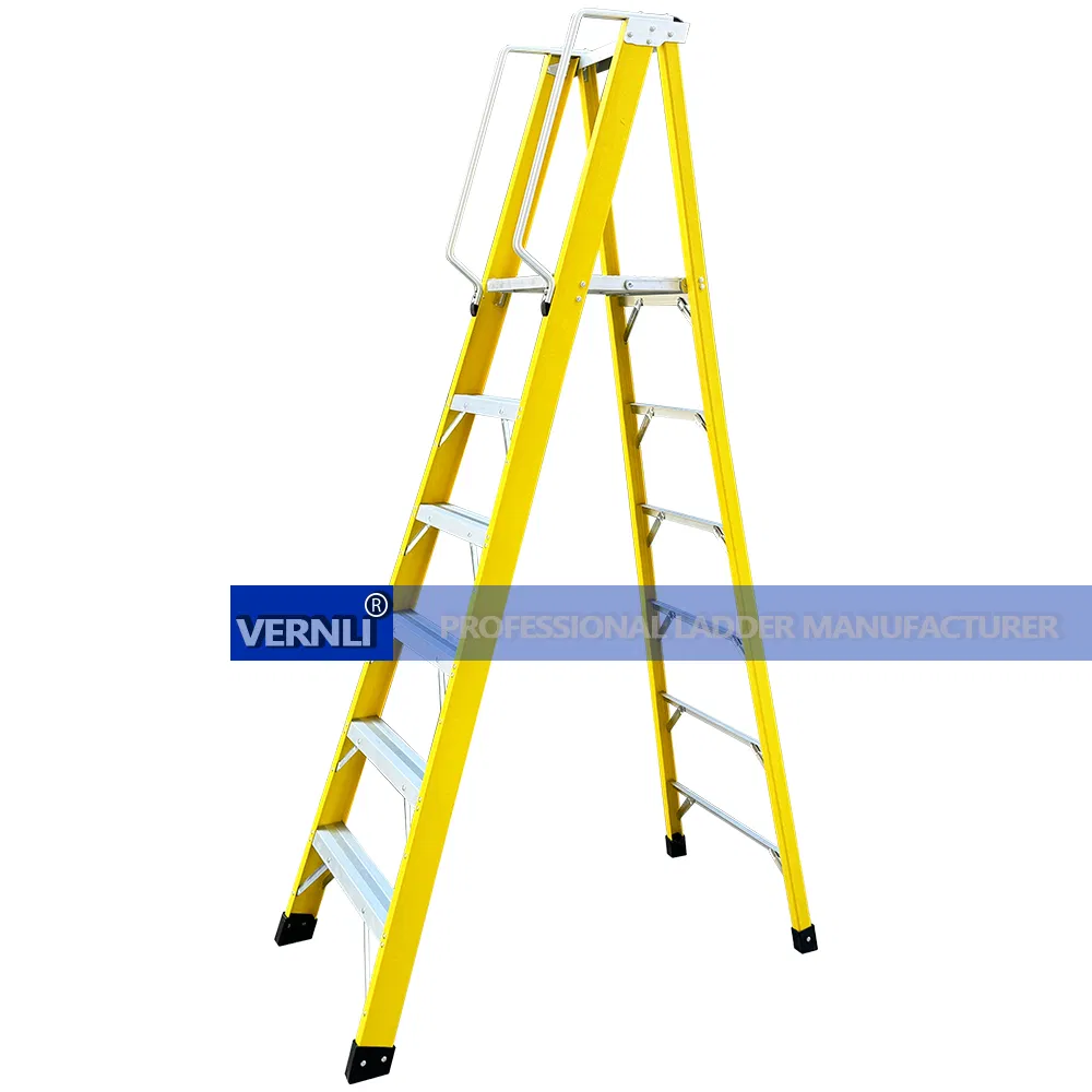 Fiberglass Rail Aluminum Step Electrician Step Foldable Ladder with Platform