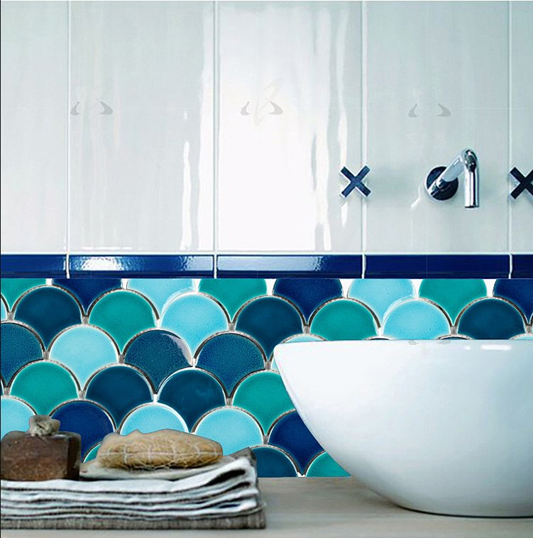 Best Selling Glazed Ceramic Modern Wall Mosaic Moroccan Fish Scale Fan Shaped Tile China Factory Price Easy Install Home Bathroom Kitchen Decor