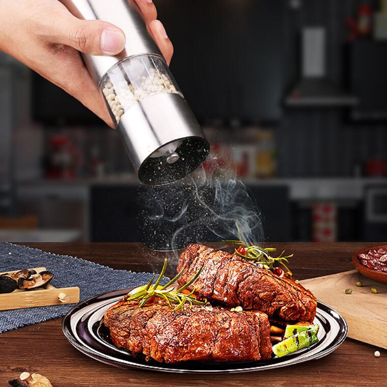 Custom Logo Metal Stainless Steel Salt & Pepper Mill Set Electric Grinders Illuminated Shakers Pepper Mill Grinder Set Shaker