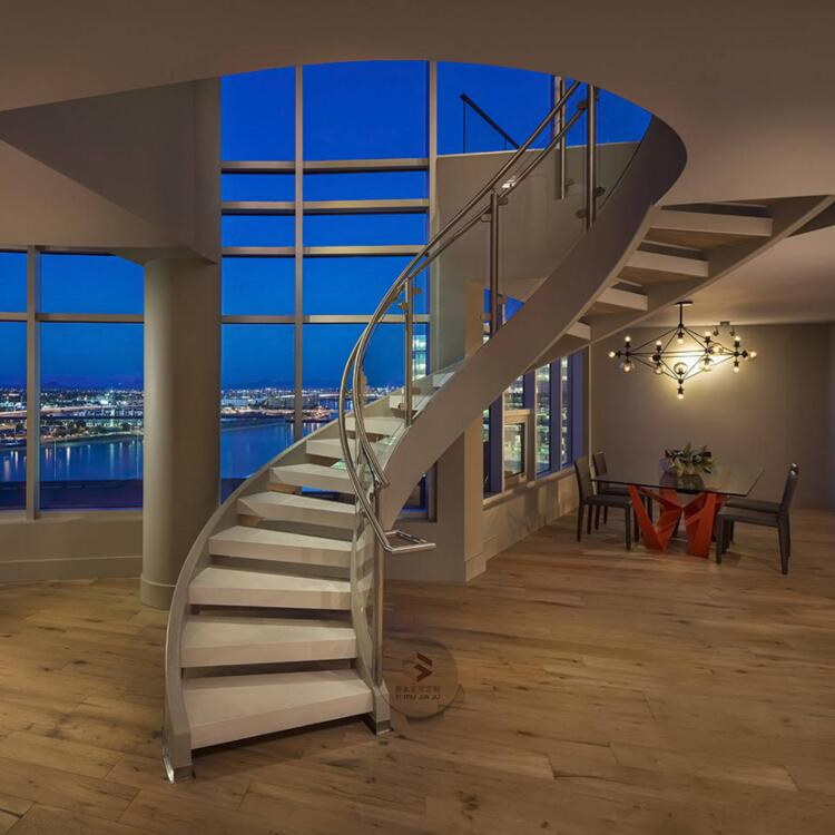 Economy Modern Oak Wood /Glass Treads Staircase Glass Railings Indoor Stairs