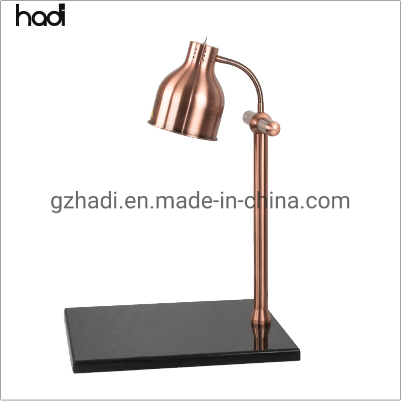 Hotel Supply Luxury Stand Modern Table Lamp Single Food Warming Light Stainless Steel Hammered Rose Gold Infrared Heating Lamp Buffet Catering with Marble Base