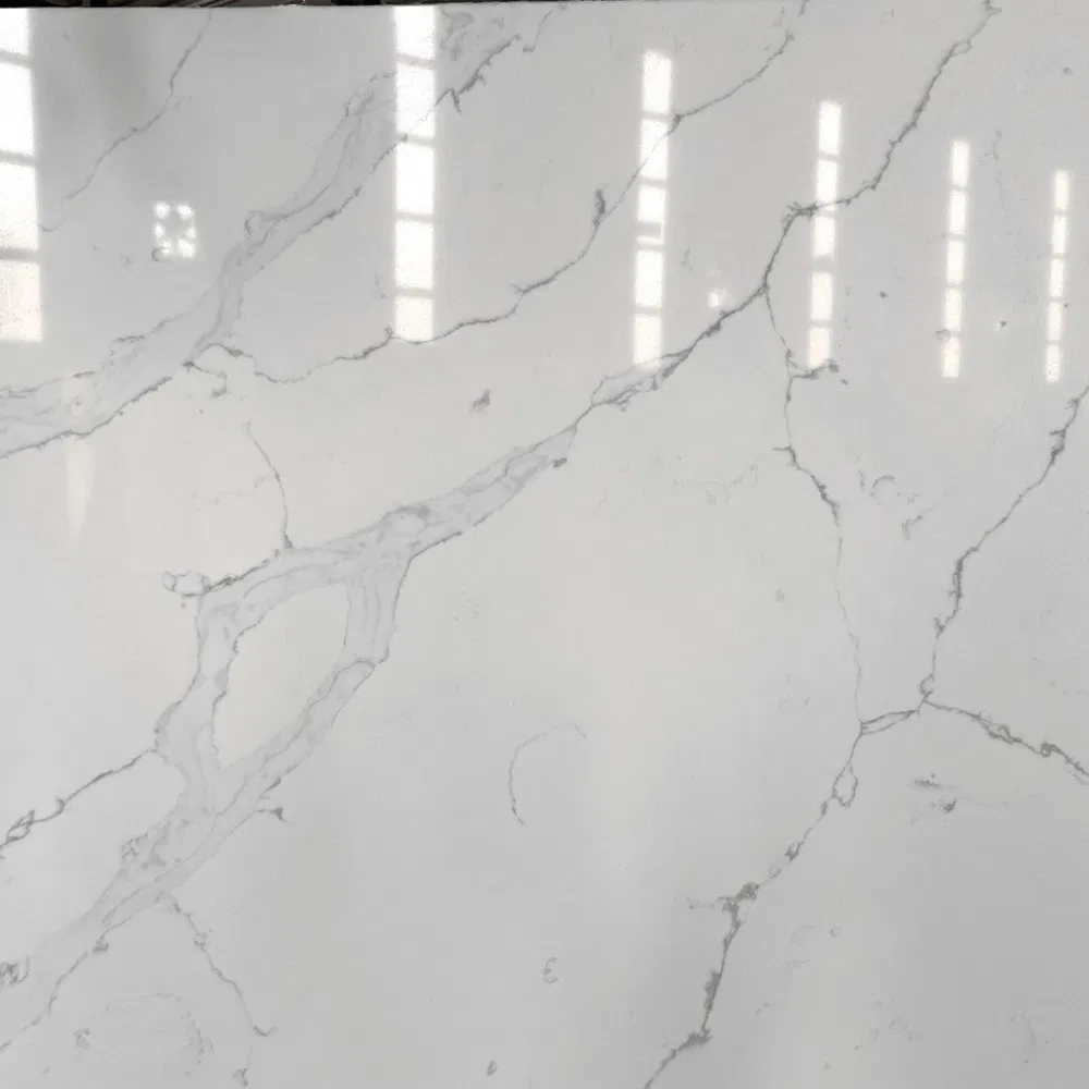 Artificial Quartz Slabs White Color Grey Veins Calacatta White Quartz Stone for Countertop