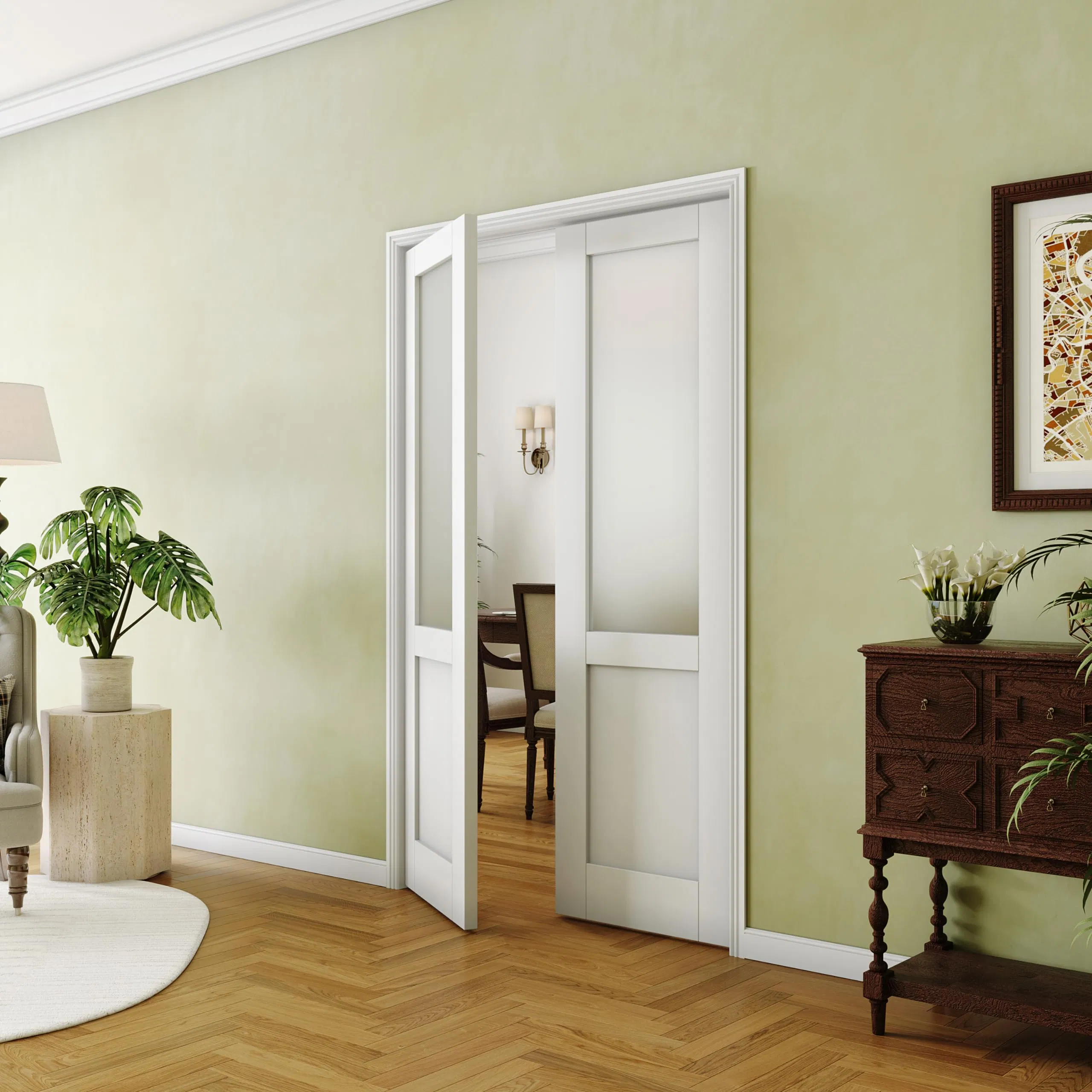 Interior Doors American Modern Indoor Composite White Finished Fireproof Glass Wood Door