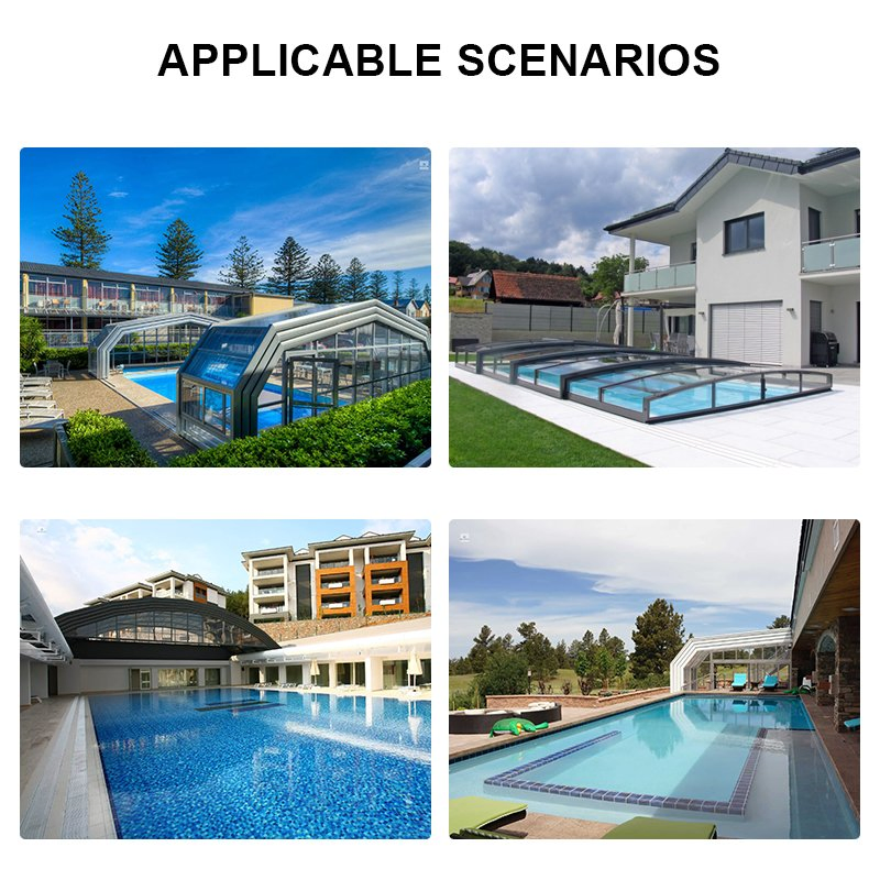 Permanent Use Clear Telescopic Waterproof Transparent Double Glazed Motorized Swimming Pool Cover