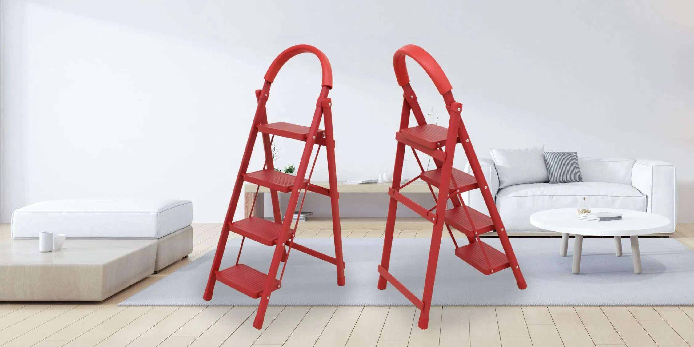 4 Stairs Portable Folding Ladder Attic Folding Loft Ceiling Ladder Stairs Sturdy Platform with Soft Grip Lightweight Step Stool