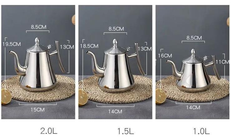 Stainless Steel Coffee Kettle Multicolor Tea Pot 420ml 1.0L/1.5L/2.0L Capacity Gold & Sliver Tea Water Kettle