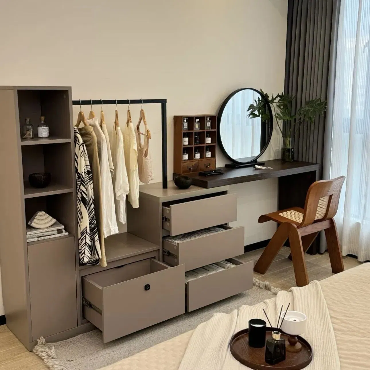 Modern Home Bedroom Furniture Clothes Cabinet Melamine Wooden Storage Dresser Rack