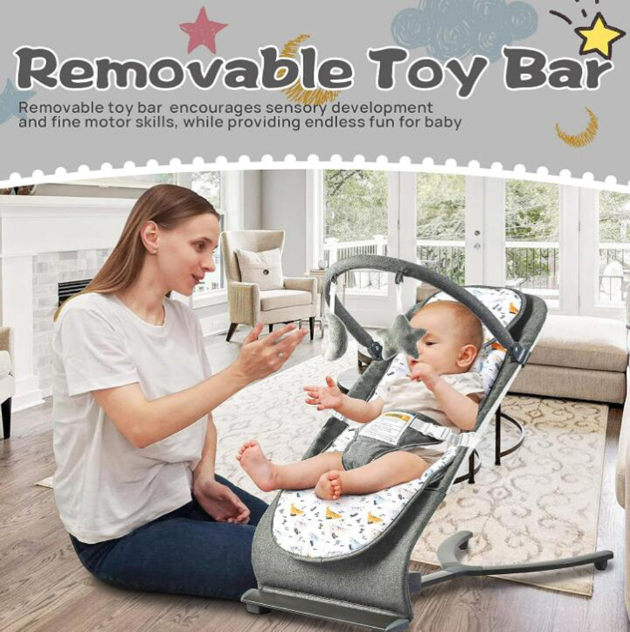 Portable Baby Bouncer for 0-6 Months Baby with 3-Point Harness Grey