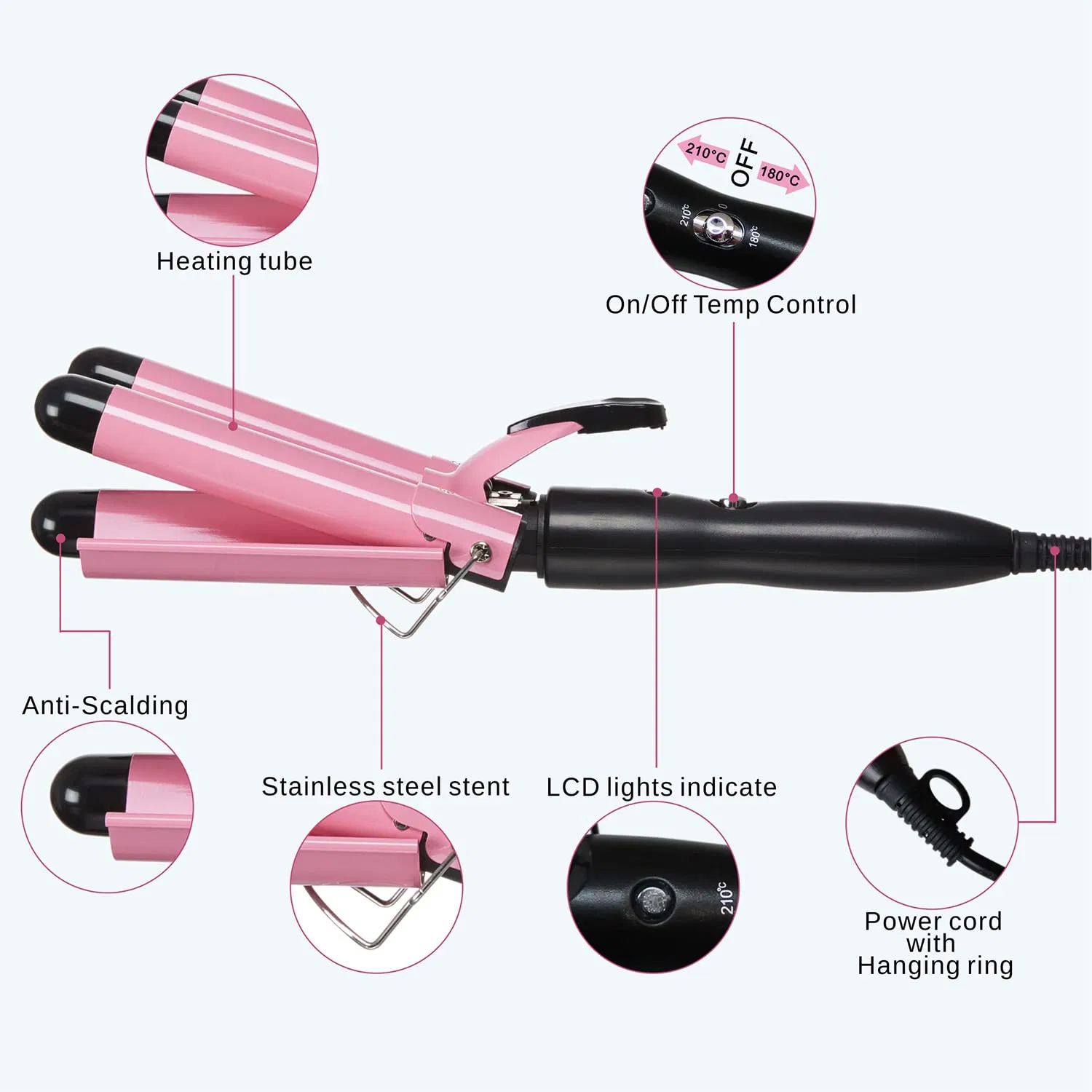 3 Barrel Curling Iron Hair Crimper Professional Hair Curling Wand with Two Temperature Control, Fast Heating Portable Crimpers for Waving