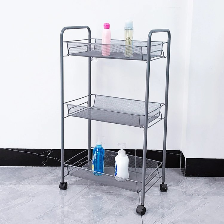3-Level Mobile Metal Food Storage Shelves Home Bathroom Kitchen Trolley