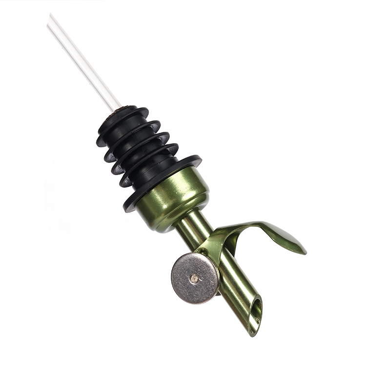 Free Sample Cork Bar Accessories Green Amber Stainless Steel Whiskey Pourer with Rubber Dust Cap