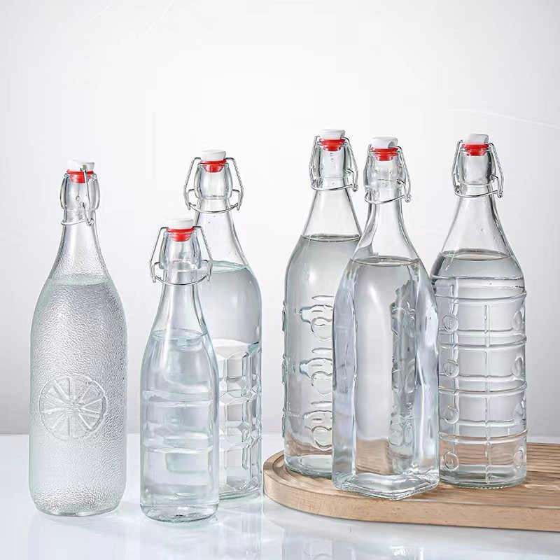 Glass Swing Top Water Bottles 16 Ounce Bottles with Flip Top Airtight Lid