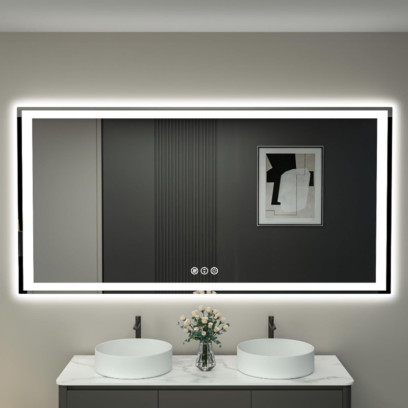 Smart Bathroom Frameless Lighted Mirrors Backlit Wall LED Mirror with Dimmer Anti-Fog