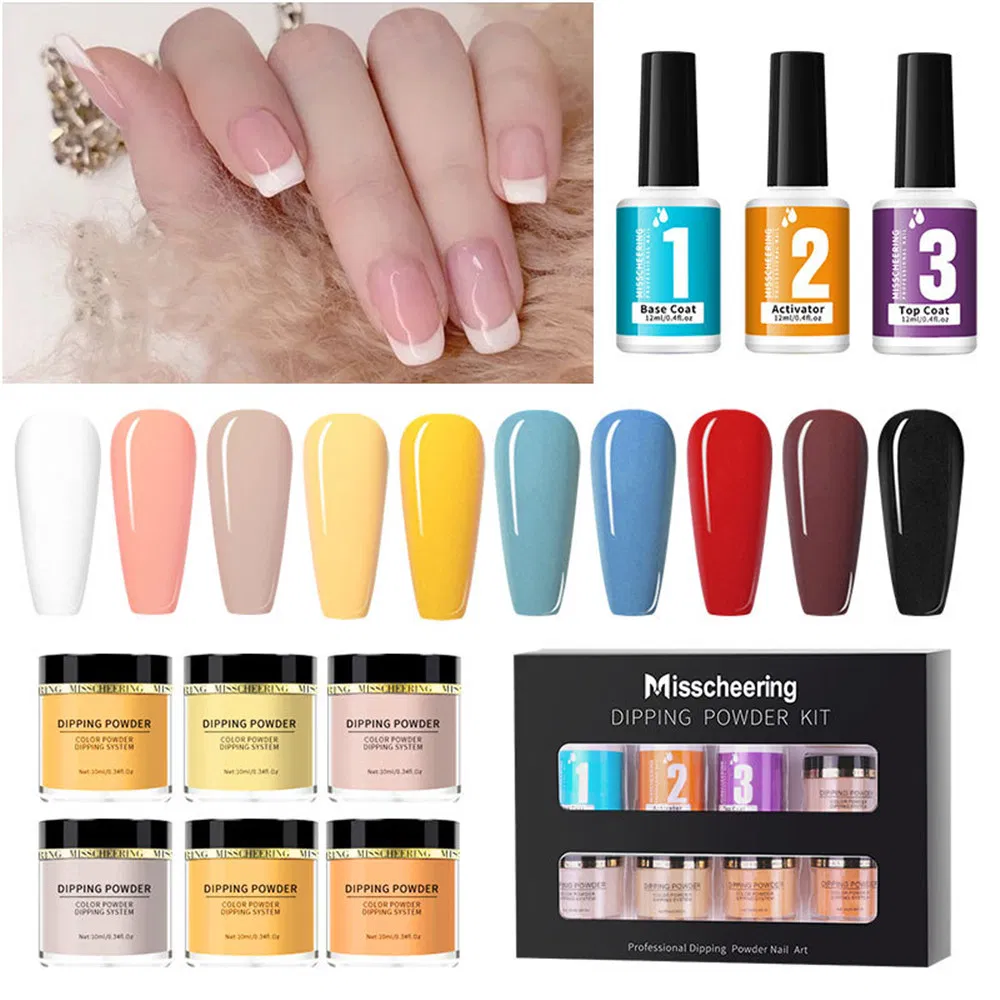 Nail Art Set Dipping Powder Kit French Style Nail Art Gel Base Coat Top Coat Activator Gift Box Package