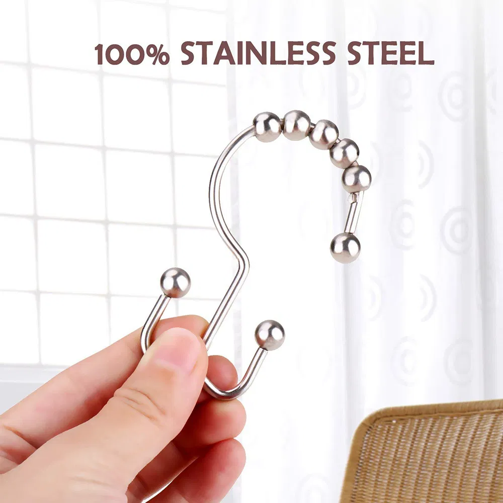 Double Roller Glide Hook Metal Shower Curtain Hooks