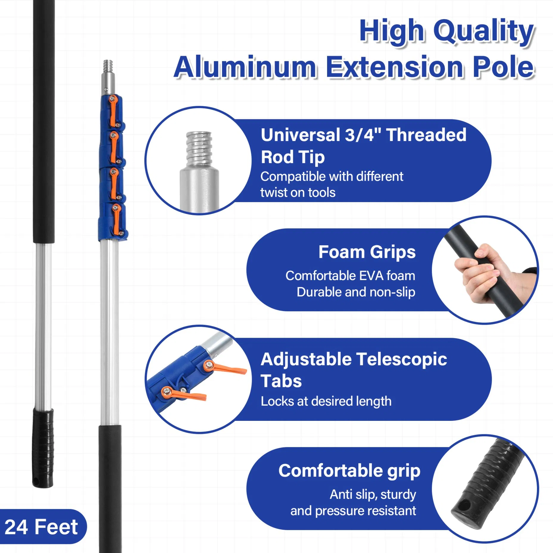 Custom Length Aluminum Telescopic Pole Household Cleaning Multi-Scene Extension Rod