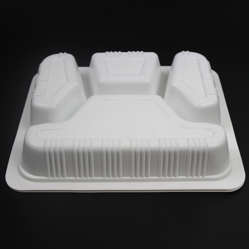 Four Parts Lunch Box Disposable Plastic Tableware 225mm Length PP Plastic White