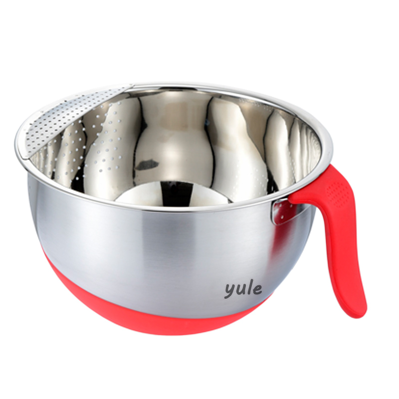 Chinese Local Supplier Filtered Stainless Steel Mesh Rice Colander Strainer and Bowl Rice Washing Bowl