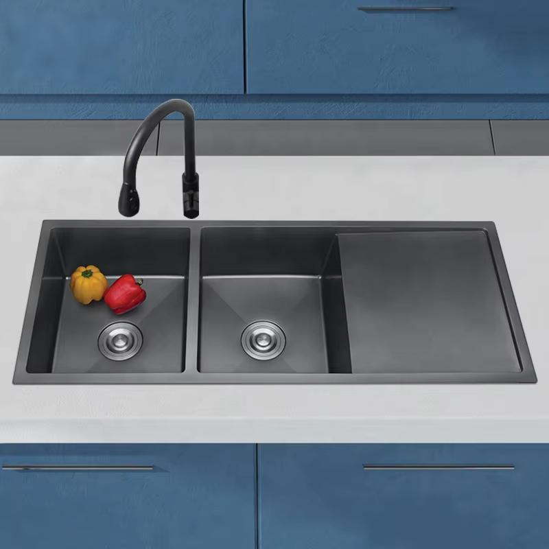 New Style Multifunction Double Bowls Smart Kitchen Sink Stainless Steel Black Colour Kitchen Sinks