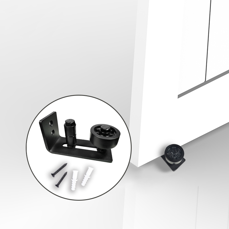 Adjustable Heavy Duty Black Floor Door Guides Flush Flat Bottom Design Black Carbon Steel Roller Floor Guide for Sliding Barn Door