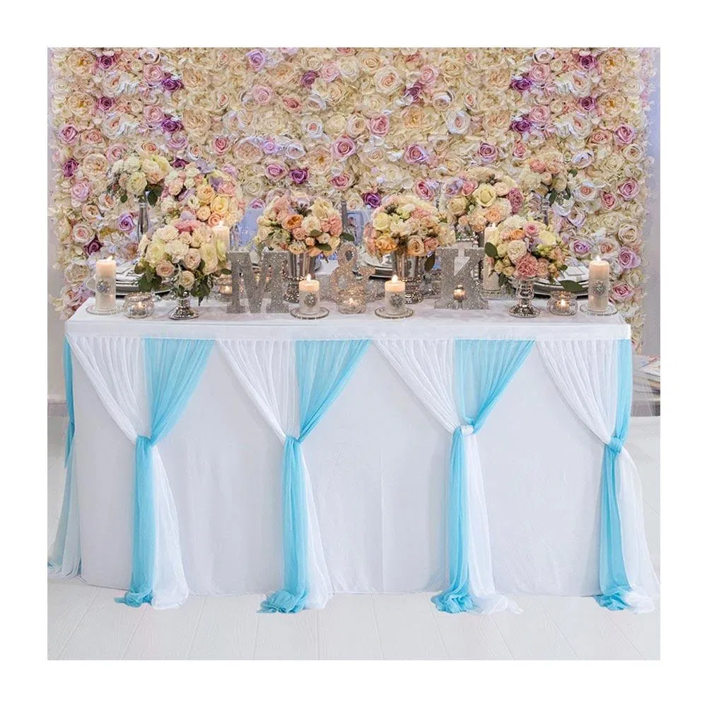 Wholesale Blue Ruffle Table Skirt Cloth Wedding Party Banquet Decoration Tablecloth