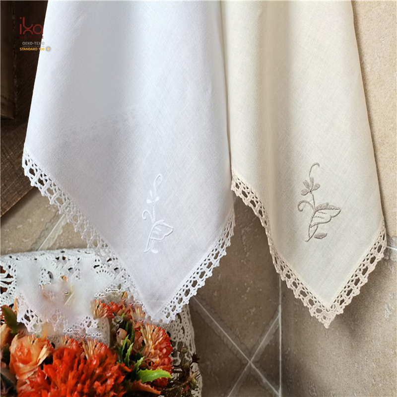 Natural Color Personalized Wholesale Woven Square Embroidery Hemstitch Lace Plain Cloth Custom Printed Cotton Table Napkins