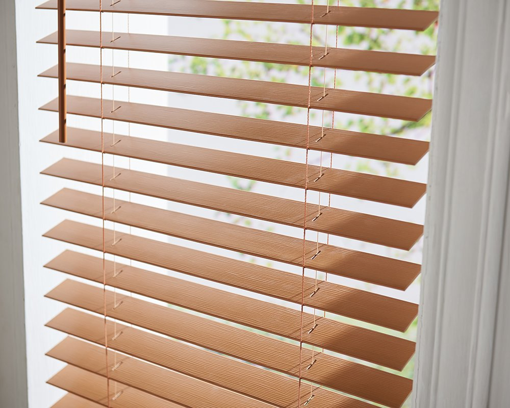 2 Inch Embossed Surface Slats Fauxwood/PVC Light Coffee Color Window Blinds
