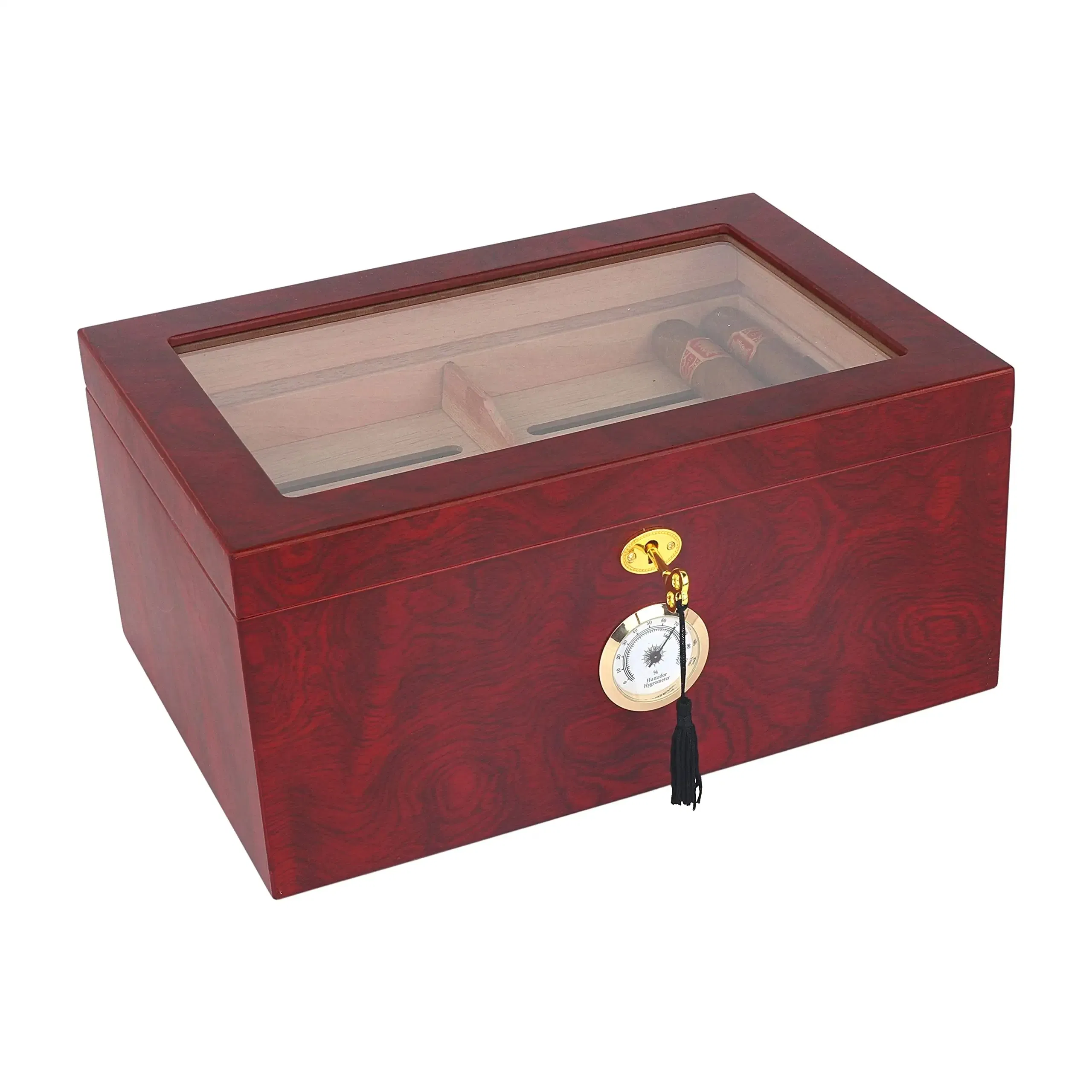 Glass-Top 100CT Humidifier Cigar Humidor Box with Hygrometer