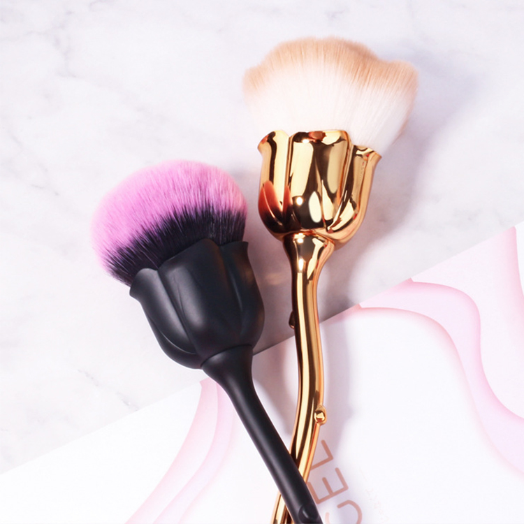 Wholesale Fashion Beauty Blush Brushes Nail Art Glitter Power Dust Brush Manicure Metal Rose Flower Nail Brush