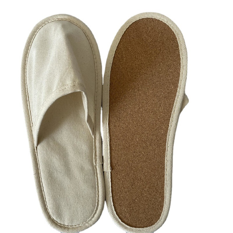 Unisex High End Eco Friendly 100% Linen Aviation Hotel Slippers with Cork Sole