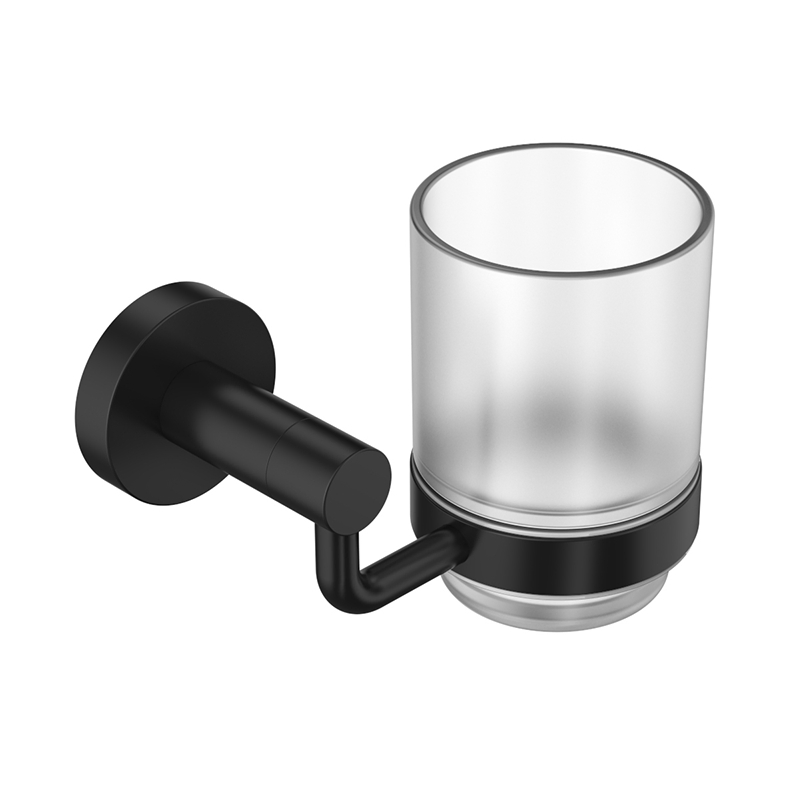 Стакан для зубных щеток матовый черный с держателем