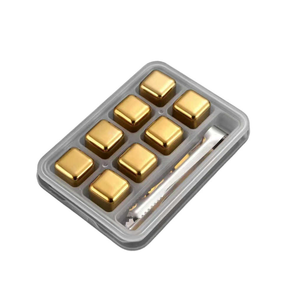 Wholesale Bar Accessories Custom Logo Metal Whiskey Stones Reusable 304 Stainless Steel Gold Ice Cube
