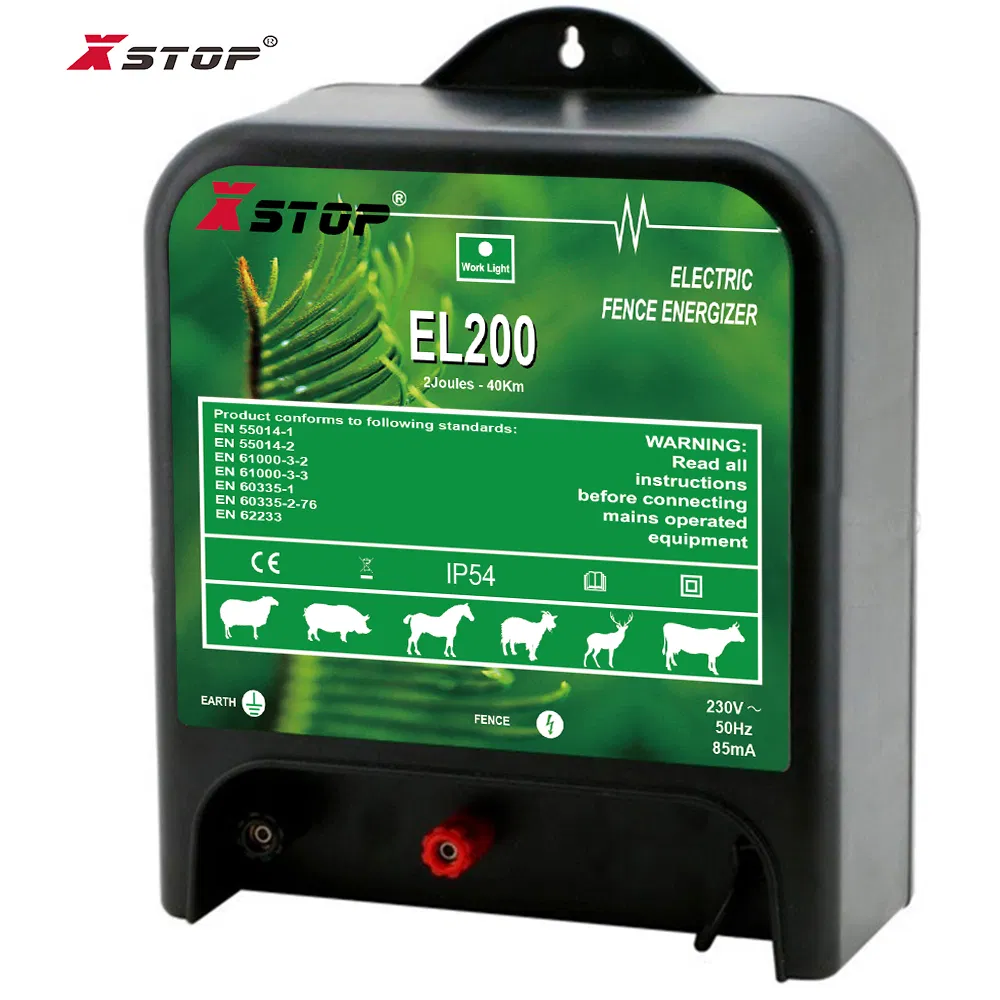 AC Mains Waterproof Electric Fence Energizer Output 2 Joules 40km for Animals