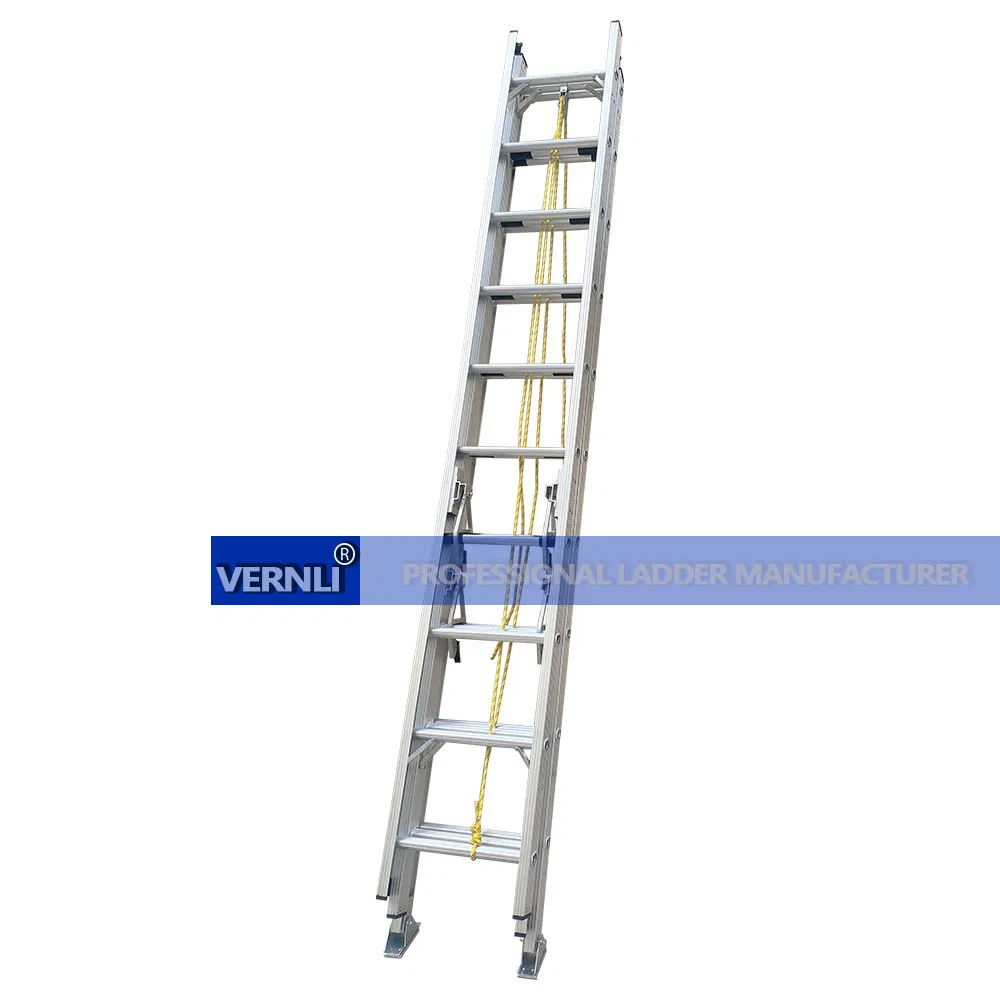 Aluminum Ladder Foldable Three Section Extension Ladder 3X10 Steps Rope Sliding Ladder