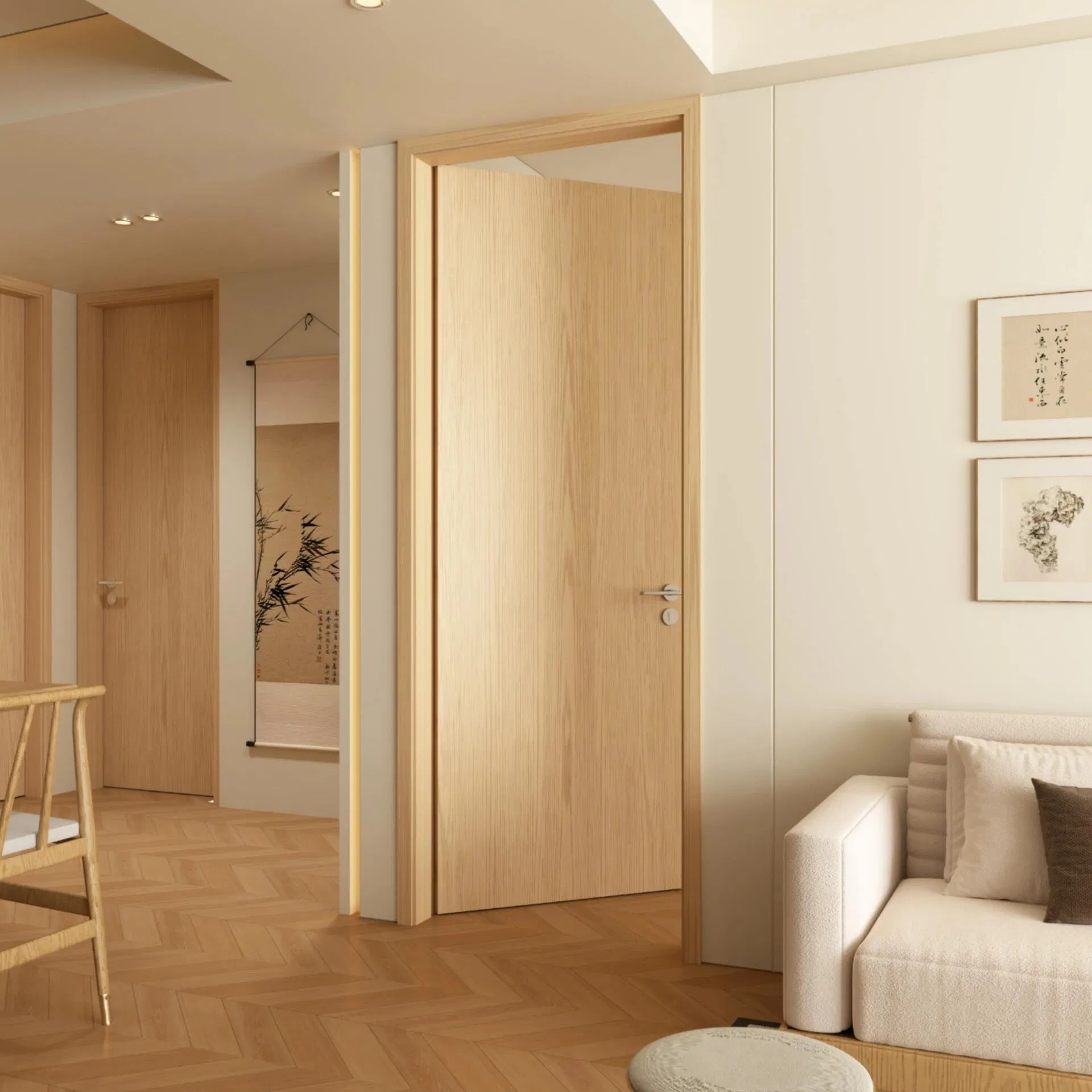 Hot Sale Simple Style Apartment Bedroom Solid Wood Color Swing Door Environmentally Friendly Soundproof and Durable Custom Painted or Paint-Free Wooden Door