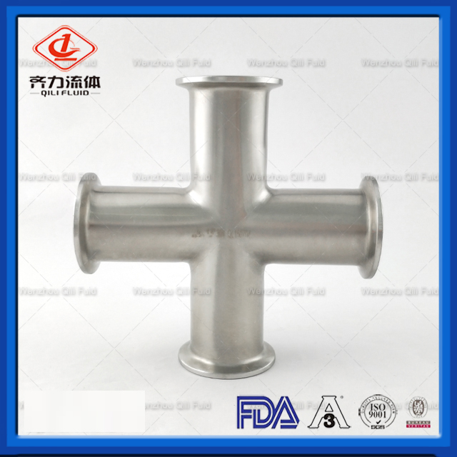 Sanitary SS304 3A, DIN, SMS Cross with Tri Clamp Ends Four Way Equal Cross