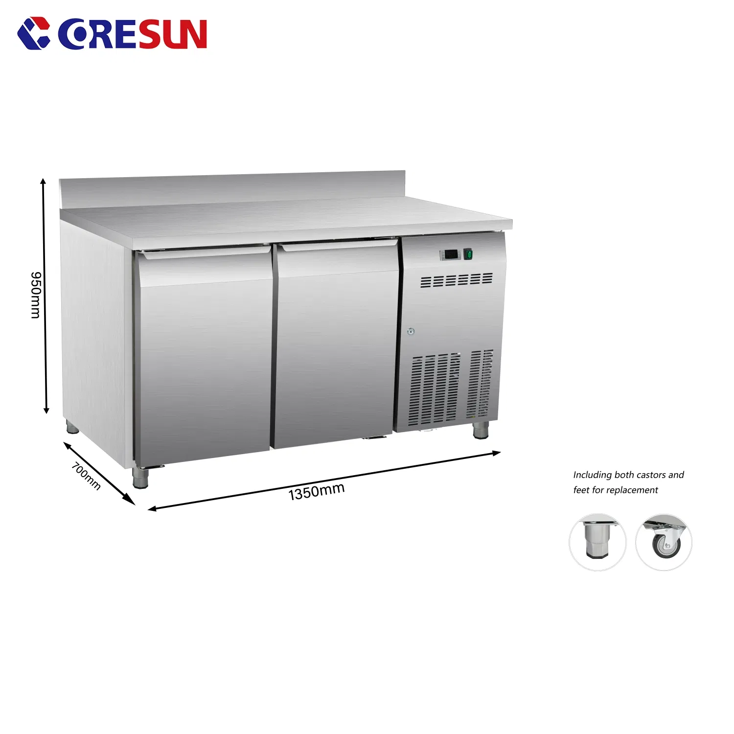 Commercial Double Door Refrigerated Base Kitchen Refrigerator with Backsplash