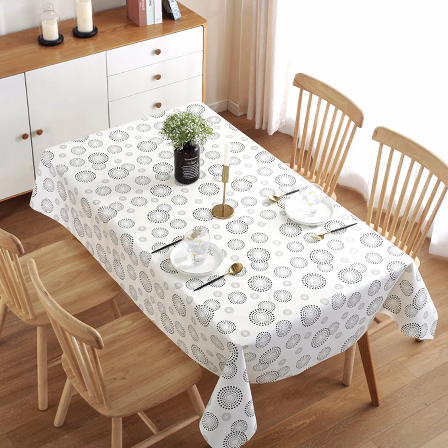 OEM Factory PVC Waterproof Print Emboss Non-Woven Fabric Backing Tablecloth