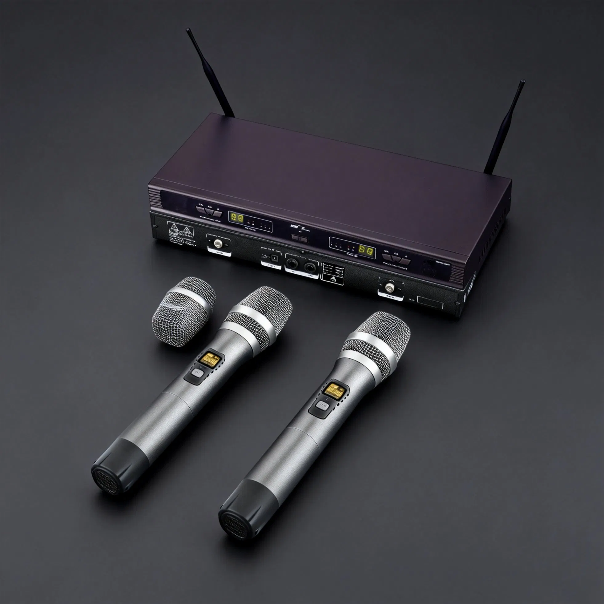 Professional Low-Latency Anti-Interference Dual-Channel UHF Digital-Analog Hybrid Wireless Microphone System with Intelligent Frequency Hopping Technology
