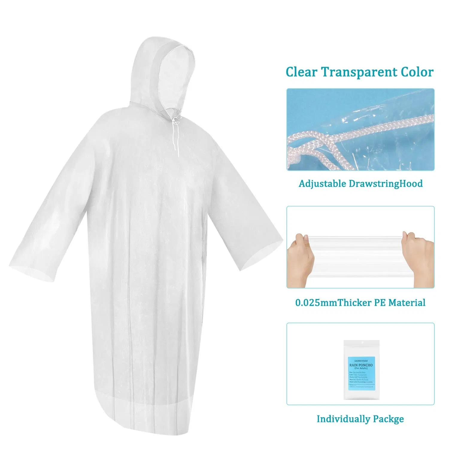 Hot Sale Surprise Price Camping Hiking Walking Adults Transparent Waterproof Rain Ponchos