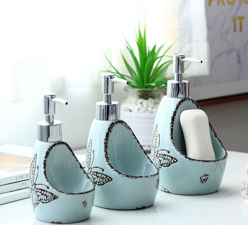 Nordic Multifunctional Hand-Painted Bathroom Accessory Ceramic Lotion Bottle Soap Dispenser