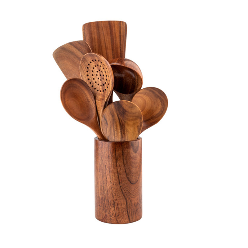 Durable Acacia Teak Wood Kitchen Cooking Tools 6PCS Kitchen Wooden Cooking Utensils Set