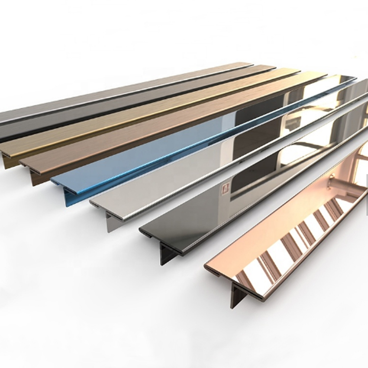 304/316 Decorative Hairline Rose Gold 10mm Width Stainless Steel U T Shape Profile for Interior Door or Floor Decoration