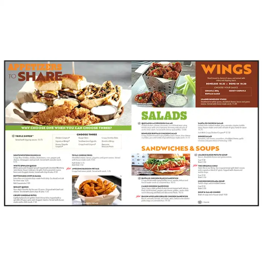 Рекламный экран для фастфуда с меню