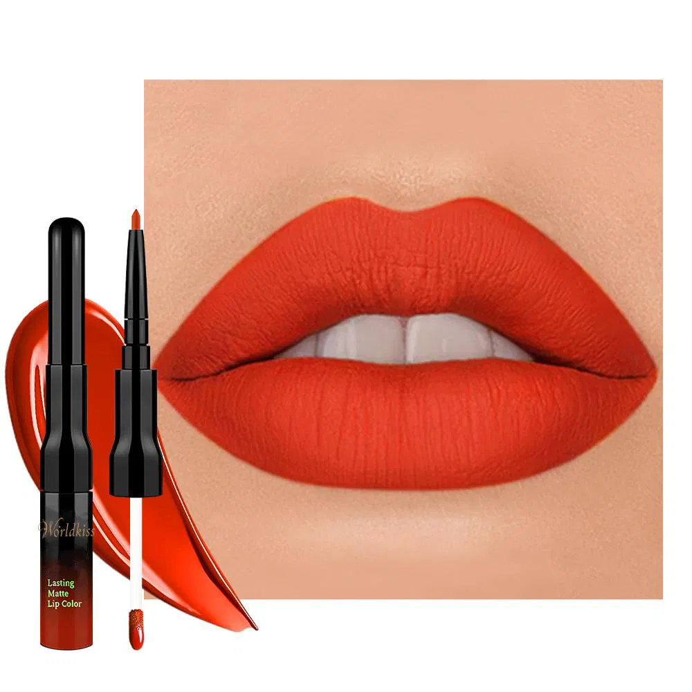 Wholesale 2-in-1 Orange Red Matte Long Lasting Smudge Proof Lipstick Set