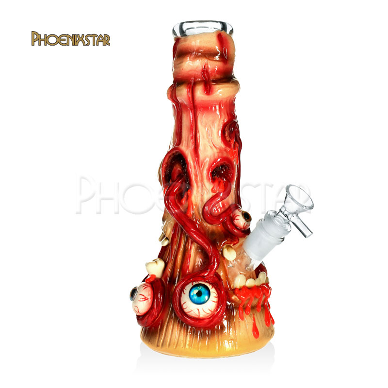 Phoenix Star 10 Inches 7mm Thickness 3D Hand Painting Mixed Colors Smoking Glass Water Pipe
