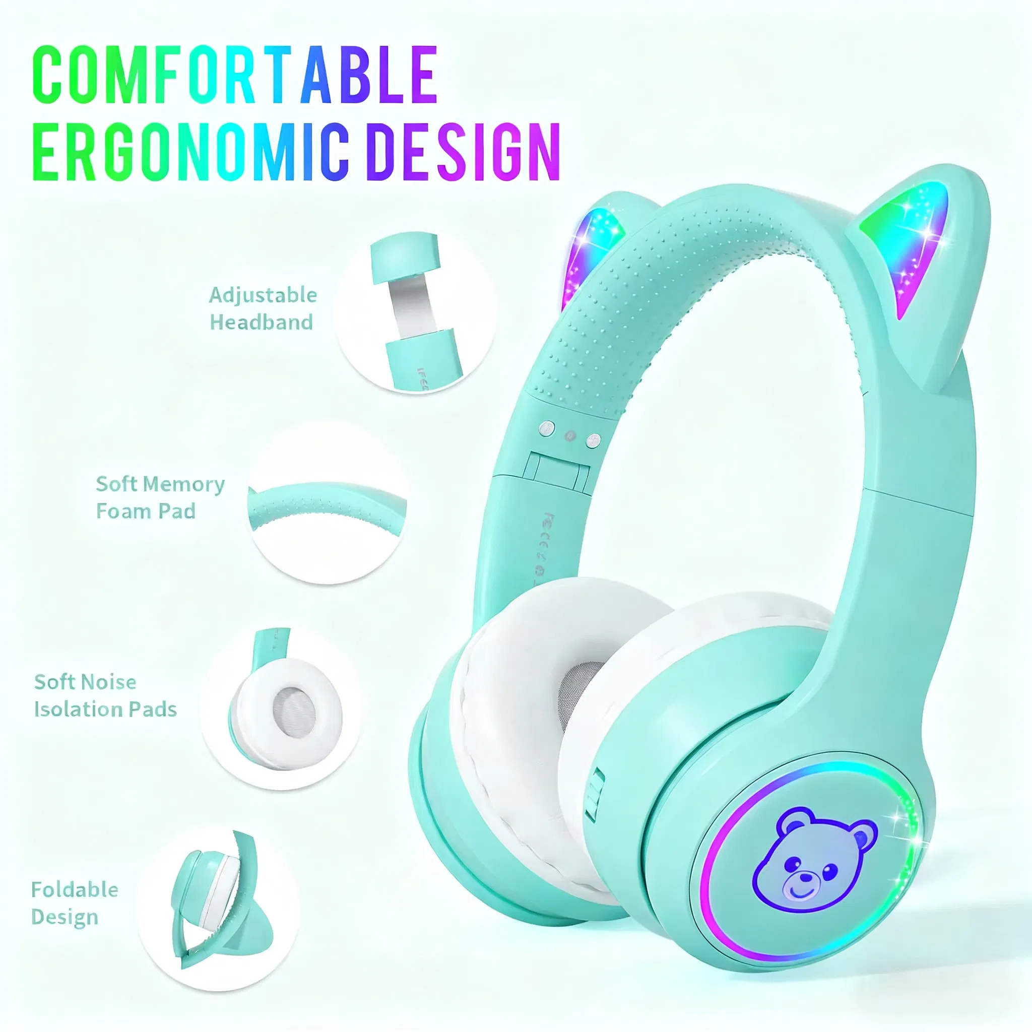 Stylish Wireless Headphones for Kids with Volume Control and Mic