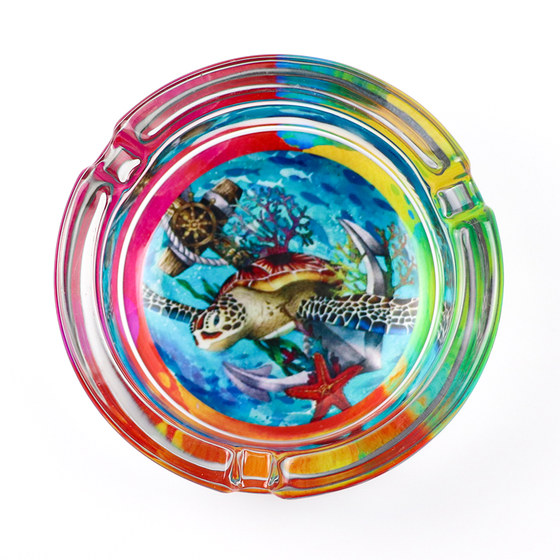 Customised Logo Round Beach Souvenir Tourist Crystal Glass Ash Tray Pocket Cigar Ashtray