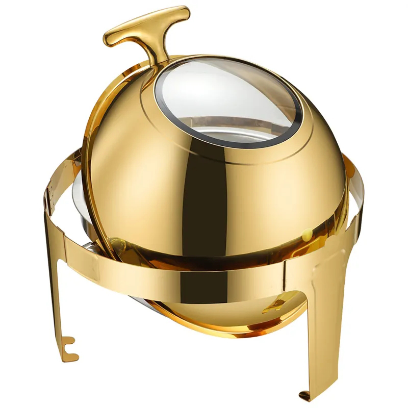 6L Chafing Dish Stainless Steel Tray Thermal Golden Food Warmer Hotel Stainless Steel Chafing Dish with Roll Top Lid